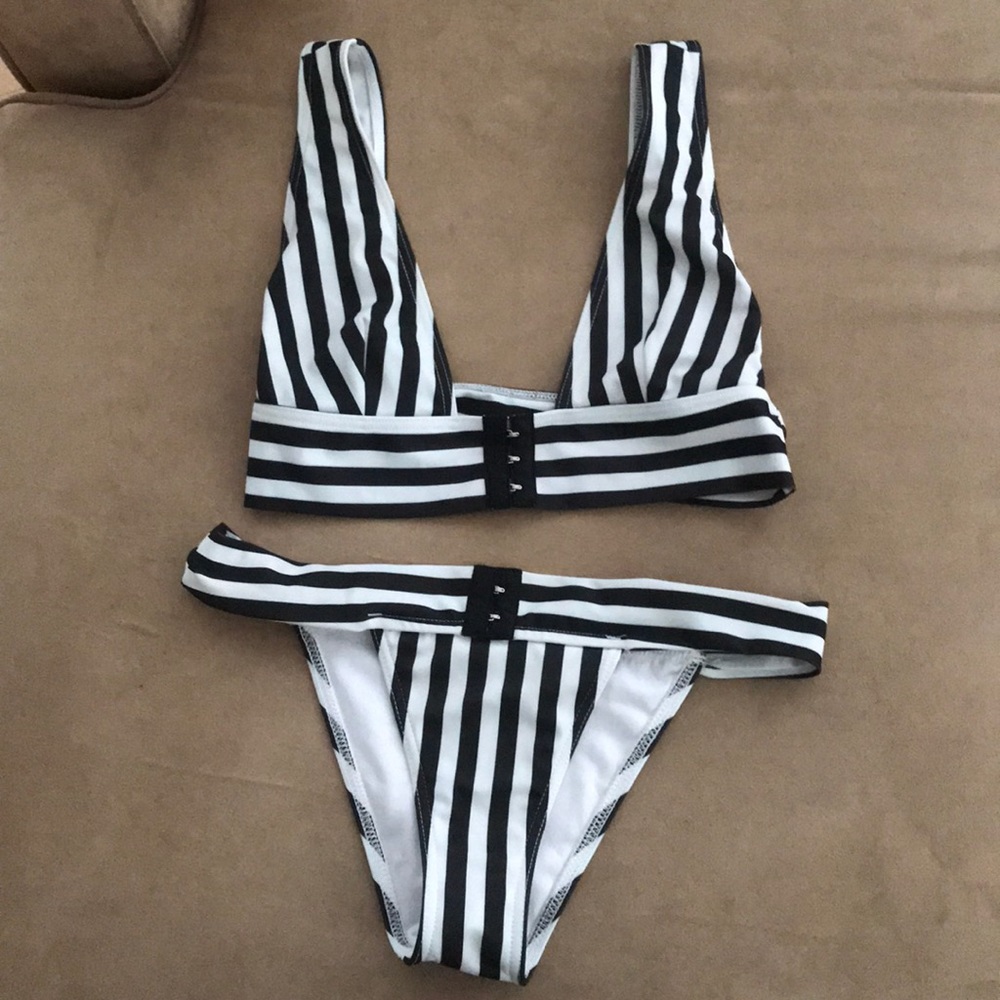ASOS Black and White Striped Bikini Set